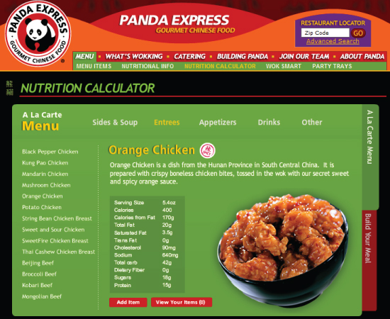 pandas express menu